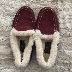 Maroon Faux Fur Lined Brooks Brothers Slippers